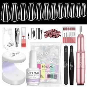 SAVILAND Gel Nail Kit Coffin: Nail Kit with Tips ]Easy Fast Nails Extension 500Pcs Short Coffin Soft Gel Tips 4-in-1 Glue Gels 15ML Mini U V Light For Gels Art Tools