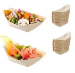 Bamboo Boat Plates，50 Pcs Bamboo Wooden Boat Disposable Wood Boat Plates Dishes Mini Sushi Boat Sushi Serving Tray Bamboo Leaf Boat Food Container Wood Bowl for Catering and Home Use (50)