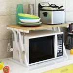 2-Tier Microwave Oven Shelf Stand Wooden Steel Baker's Rack - Kitchen Counter Top Organizer, 57×38× 35Cm for Oven Toaster Printer Shelf