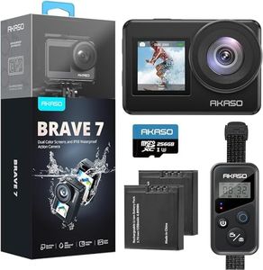 AKASO Brave 7 Action Camera 4K30FPS 20MP with 256GB U3 MicroSDXC Memory Card, Waterproof Camera with Touch Screen IPX8 33FT EIS 2.0 Zoom Support External Mic Voice Control with 2X 1350mAh Batteries