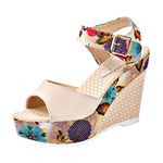 Women's Wedge Sandals Summer Bohemian Platform Buckle Open Toe Sandals Peep Toe Casual Beach Shoes Breathable Adjustable Wedge Heel Sandals High Heel Party Sandals Women Shoes, beige, 38 EU