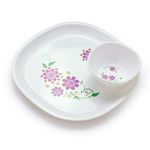 oliveware Floral Dinner Set 4 Plates + 4 Bowls Microwave Dishwasher Safe For Heating & Serving For Breakfast - Purple (Plastic)