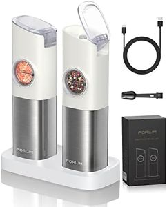 FORLIM Gravité Moulin à Poivre Électrique Rechargeabilité USB, Lumière LED avec Épaisseur Réglable, Couvercle Anti-poussière Automatique, Moulin à Sel Acier Inoxydable, 2 Pièces (Blanc)