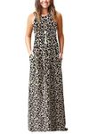 PCEAIIH Women's Casual Sleeveless Maxi Dress Loose Long Dresses with Pockets(M,Leopard)