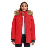 Alpine North Women’s Vegan Down Parka with Faux Fur Hood - Insulated, Water-Repellent, Winter Coat, Jacket For Women (Crimson, Medium)