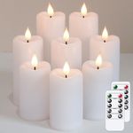 Yeelida Battery Operated Flickering Candles with Teardrop-Wick,Pack of 8 Plastic Flameless White LED Two Remote Pillar Candles with Timer,Lasting 600+ Hours(D2”x H4.3” 5.5” 6.7”)