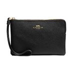 Coach Women's Corner Zip Wristlet in Crossgrain Leather (Black), Black