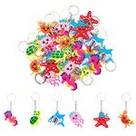 JZK 30 Pcs Marine life keychain sea animal keyring set for kids, Silicone keychains for children birthday party favours, kids party bag fillers, kids party thankyou gift giveaway gifts