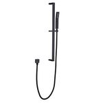 Pattlye Brass Shower Slide Bar Matte Black Hand Shower Head with Slide Bar and Hose, Wall Mount Handheld Shower Wand Holder, Height Adjustable Sliding Bar, Pt003