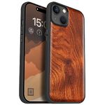 Carveit Magnetic Wood Case for iPhone 15 Plus Case [Solid Wood & Black Soft TPU] Shockproof Protective Cover Unique Wooden Case Compatible with magsafe (Natural Wood -Red Wood)