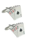 COLLAR AND CUFFS LONDON - Premium Cufflinks with Presentation Gift Box - Four Aces - Solid Brass - 4 Aces Pack of Cards - Poker Magic Magician Game - Silver Colour