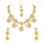 I Jewels Gold Plated Traditional Kundan & Stone Choker Necklace Jewellery With Earrings & Maang Tikka Set for Women/Girls (Yellow)