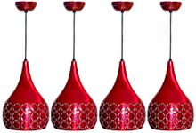 GreyWings Metal Cut Hanging Light Ceiling Pendant Lamp, Red Pack of 4