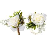 Aliangting 2 Pcs White Rose Ladies Wrist Flower and Men's Buttonhole Corsage Suitable for Bride and Bridesmaid Wedding Prom