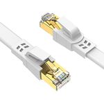 Ercielook Ethernet Cable 6 ft High Speed, CAT8 Shielded Flat Internet Cable with Clips, Faster Than Cat7 LAN Wire - White