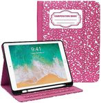 Zonefoker for iPad 6th 5th Generation Cases 2018 2017, iPad Air 2 Case 2014, iPad Air 2013, iPad Pro 9.7 inch Case 2016 with Pencil Holder, Leather Cover for Kids, Women, Men, Composition Book Pink