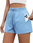 PINSPARK Quick Dry Work Out Shorts for Women Gym 2 in 1 Running Shorts with Pockets 3"/2" Lenght Sport Short Light Weight Tennis Shorts Sky Blue XL