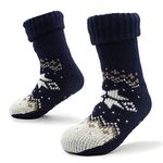 CityComfort Mens Slippers Socks, Warm Fluffy Non Slip Socks, Gifts For Men (Navy/White)