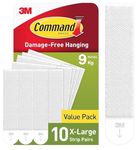 Command Picture Hanging Strips, White, X-Large, 10 Pairs (20 Strips) - For Pictures, Frames, Mirrors, Wall Decor - Damage Free Hanging