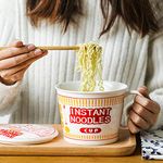 Instant Noodle Bowl Ceramic with Cover Creative Ramen Soup Bowl Mug with Lid 800mL Dishwasher and Microwave