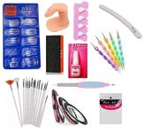 D.B.Z. ® Nail Art Kit -100 Transparent Nails, Nail Brush, 5 Dotting Tool,5 Nail Tapes, Nail Practice Finger,Nail Buffer Block, Nail Glue, Sponge Toe Separator, Nail File Tool, 1 Tip Guide, Curved Filer