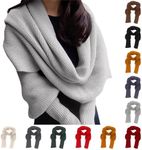 Scarf with Sleeves for Women Knitted Cable Wrap Cropped Sweater Cozy Warm V Neck Fall Solid Scarves for Cold Weather(Wine Red,One Size) Deals of The Day Clearance