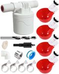 Psarnuk DIY Automatic Chicken Waterer Kit - 4 Chicken Water Cups, Float Valve, Drill Bit, 4 Hose Clamp, Teflon Tape - Universal for Poultry