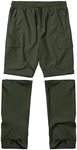 Boys Hiking Cargo Pants Kids Convertible Lightweight Quick Dry Girls Outdoor Waterproof Zip Off School Trousers Army Green XXS