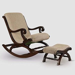 Artistic Wood Relaxing Teak Wood Traditional Rocking Chair (Cream)