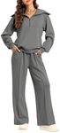 Aleumdr Two Piece Outfits Half Zip Sweatshirt Sweatsuit Fleece Lounge Sets for Women Matching Set Oversized Pullover Wide Leg Sweatpant Tracksuit 2024 Fall Fashion Travel Athletic Clothing Grey