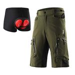 ARSUXEO Men's Cycling Shorts Loose Fit Mountain Bike Shorts Water Resistant Outdoor Sports Bottom with 7 Pockets 1202 001B Green L