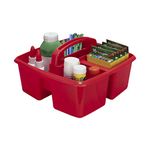 Storex 3-Compartment Small Caddy – Multipurpose Classroom Organizer with Handle, Crimson, 6-Pack (00949A06C)