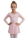 WEGETIT Long Sleeve Girls Leotard Gymnastics Leotards for Girls Ballet Dance Dresses with Skirt (Pink,2-4T)