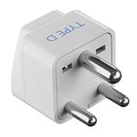 Ceptics USA to India Converter Plug, World (USA, China) Australia UK to India Plug Converter - Type D Plug Adapter - Canada to India Converter Plug - CE - RoHS - White - 1 Pack - 5 Years Warranty