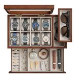 SONGMICS 8-Slot Wooden Watch Box with Solid Wood Veneer, 2-Tier Watch Display Case with Transparent Window, Removable Watch Pillows, Velvet Lining, Gift Idea, Coffee Brown UJOW002K01