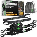 Rhino USA Retractable Ratchet Straps (2-Pack) - 2 Inch x 10 Feet (3,033lb Break Strength) - Heavy Duty Auto Self Retracting Tie Down Straps for Truck, Cargo Trailer, Motorcycle, Rad & More - Black