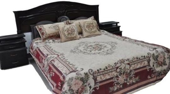 Tache Red Chenille Bedspread Coverlet - Spring Blossoms - Elegant 3 Pc Burgundy Red Floral Woven Medallion Tapestry Quilt Bedding Set - Twin