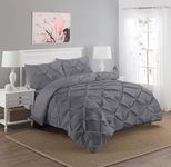 Pinch Pleated Pintuck Duvet Cover Set With Pillow Cases 100% Percale Egyptian Cotton Bedding Quilt Sets (Charcoal Grey, Super King)