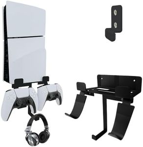 Chanvoo Wall Mount for PS5 Slim Console, Aluminum PS5 Slim Disc/Digital Console Wall Shelf Mount with Controller & Headphone Holder - Black