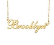 18k Gold Plated Brooklyn Name Necklace Heart Charm Pendant Stainless Steel Graduation Jewelry for Womens Teens 16"