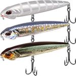 TRUSCEND Diving Fishing Lures with BKK Hooks, Pencil Plopper Fishing Lures for Bass Catfish Pike Perch, Top Water Bait with Propeller Tail, Pencil Fishing Accessories for Freshwater or Saltwater