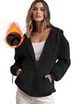 IWOLLENCE Womens Black Zip Up Hoodie Fleece Oversized Y2K Full Zipper Plain Hooded Sweatshirt Black L