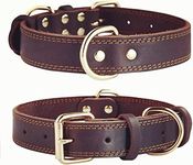 SLZZ Premium Real Genuine Leather Dog Collar/Soft Touch Heavy Duty Genuine Leather/Adjustable Perfect for Male Female Small Dogs-Brown-S