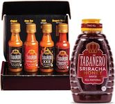 Mini Hot Sauce Challenge Box and Sriracha Honey by Tabañero, Original, Extra Hot, XXX Hot & Dragon’s Breath, Spicy Honey, All Natural, Gluten Free, Kosher, Made in the USA, 1.7oz and 12oz Bottles