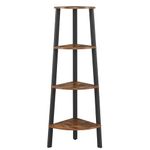 VASAGLE Corner Shelf, 4-Tier Corner Bookshelf, Storage Shelving Unit, Plant Stand for Living Room, Industrial Accent Furniture with Steel Frame, Rustic Brown and Black ULLS34X