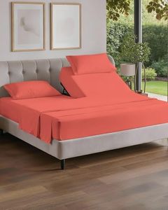 Split Head King Sheet Set – 4 Piece Flex Split Top King Sheets for Adjustable Beds - Fits 14” to 16" Mattress w/ Deep Pockets - Ultra-Soft, Breathable & Cooling - Luxury Bedding & Wrinkle Free - Coral