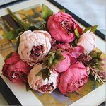 SCZONE Faux Peony Silk Flowers Bouquet Glorious Moral for Home Office Parties and Wedding (Dark Pink)