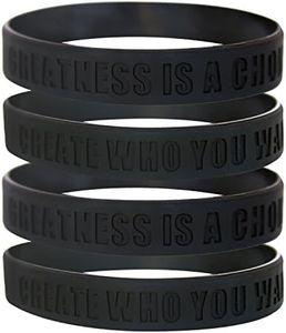 GOMOYO Greatness is a Choice, Create Who You Want to Be Silicone Wristbands with Quote, Rubber Bracelets for Fitness, Workout, Crossfit, Basketball, Weight Training (Black 4 Pack)