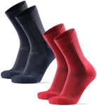 DANISH ENDURANCE Premium Outdoor Hiking Socks, Merino Wool, Warm Walking Socks, Cushioned Blister Socks, Winter Socks, Men & Women 2 Pack, Navy, Red, 9-12