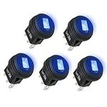 5PCS Round Rocker Toggle Switch, Linkstyle 12V 20A Rocker Switch On-Off Control Waterproof Button Rocker Toggle Switch 3Pin SPDT Marine Rocker Switch with LED for Car Boat Marine Truck Auto UTV(Blue)